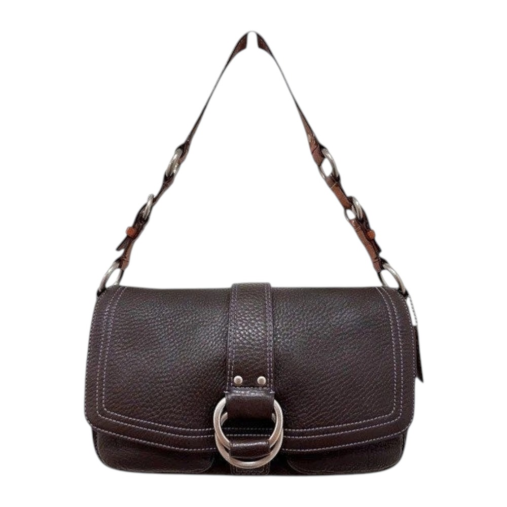 Coach Chelsea Pebbled Leather Flap Shoulder Bag Chocolate Brown 10933